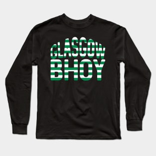 GLASGOW BHOY, Glasgow Celtic Football Club Green and White Hooped Text Design Long Sleeve T-Shirt